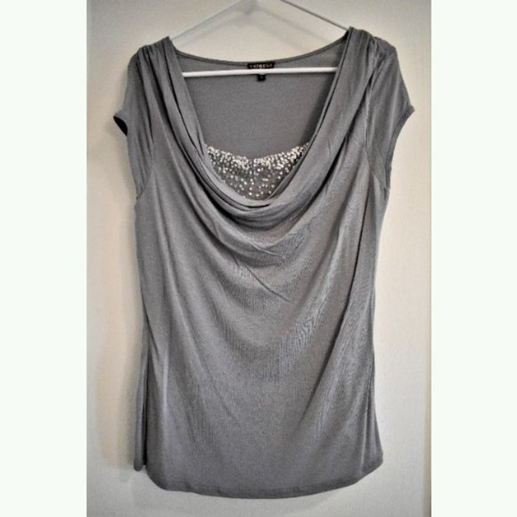 Express Tops - Express grey silver sequin sparkle scoop neck top size M